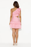 Dragon Fruit Slice One Shoulder Mini Dress Pink