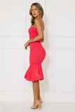 In My Direction Strapless Bubble Midi Dress Red