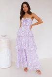 Spring Flower Strapless Maxi Dress Lilac