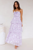 Spring Flower Strapless Maxi Dress Lilac