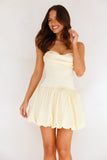 Dreamy Valencia Strapless Bubble Satin Mini Dress Yellow