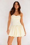 Dreamy Valencia Strapless Bubble Satin Mini Dress Yellow