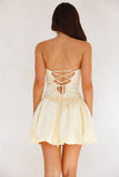 Dreamy Valencia Strapless Bubble Satin Mini Dress Yellow