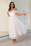 Something New Off Shoulder Tulle Midi Dress Beige