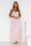 Spring Flower Strapless Maxi Dress Pink