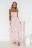 Spring Flower Strapless Maxi Dress Pink