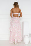 Spring Flower Strapless Maxi Dress Pink