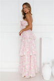 Spring Flower Strapless Maxi Dress Pink